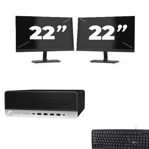 Refurbished HP ProDesk 600 G5 SFF - Intel Core i5-9e Generatie - 8GB RAM - 256GB SSD - Windows 11 + 2x 22 inch Monitor