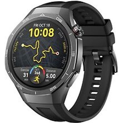 Refurbished Huawei Watch GT 5 Pro 46 mm roestvrij stalen kast zwart met fluorelastomeer bandje zwart