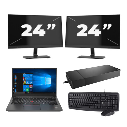 Refurbished Lenovo Thinkpad E14 G2 - Intel Core i3-11e Generatie - 14 inch - 8GB RAM - 256GB SSD - Windows 11 Home + 2x 24 inch Monitor