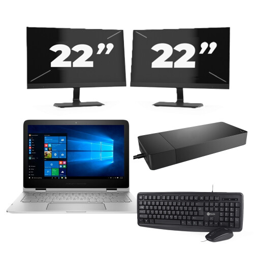 Refurbished Lenovo Thinkpad E14 G2 - Intel Core i3-11e Generatie - 14 inch - 8GB RAM - 256GB SSD - Windows 11 Home + 2x 22 inch Monitor