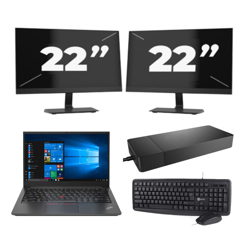 Refurbished Lenovo Thinkpad E14 G2 - Intel Core i3-11e Generatie - 14 inch - 8GB RAM - 256GB SSD - Windows 11 Home + 2x 22 inch Monitor