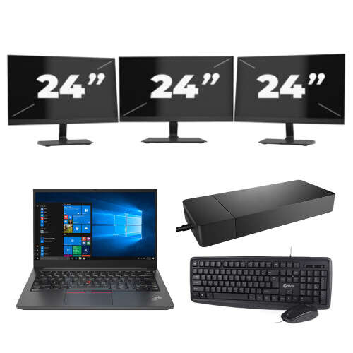 Refurbished Lenovo Thinkpad E14 G2 - Intel Core i7-11e Generatie - 14 inch - 8GB RAM - 256GB SSD - Windows 11 Home + 3x 24 inch Monitor
