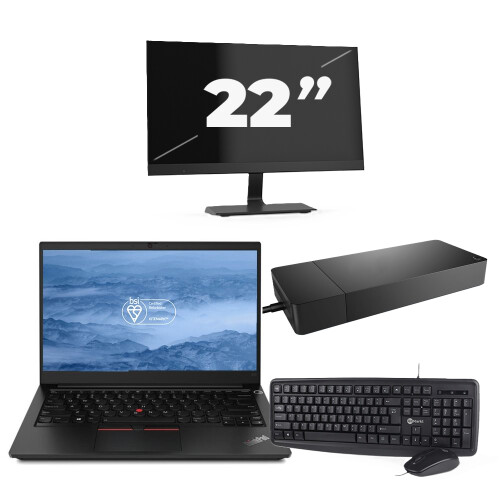 Refurbished Lenovo ThinkPad E14 - Intel Core i3-10e Generatie - 14 inch - 8GB RAM - 256GB SSD - Windows 11 + 1x 22 inch Monitor