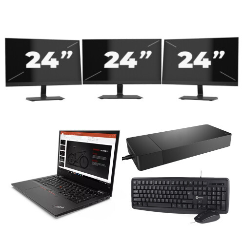Refurbished Lenovo ThinkPad L13 G2 - Intel Core i3-11e Generatie - 13 inch - 8GB RAM - 256GB SSD - Windows 11 Home + 3x 24 inch Monitor