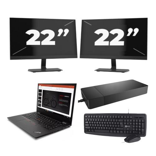 Refurbished Lenovo ThinkPad L13 G2 - Intel Core i3-11e Generatie - 13 inch - 8GB RAM - 256GB SSD - Windows 11 Home + 2x 22 inch Monitor