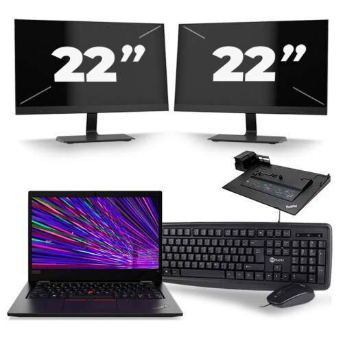Refurbished Lenovo ThinkPad L13 - Intel Core i3-10e Generatie - 13 inch - 8GB RAM - 256GB SSD - Windows 11 Home + 2x 22 inch Monitor