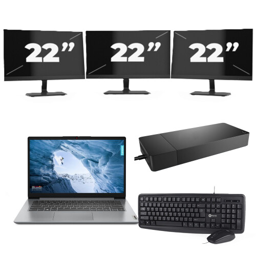 Refurbished Lenovo ThinkPad L14 Gen 1 - Intel Core i5-10e Generatie - 14 inch - 8GB RAM - 256GB SSD - Windows 11 Home + 3x 22 inch Monitor