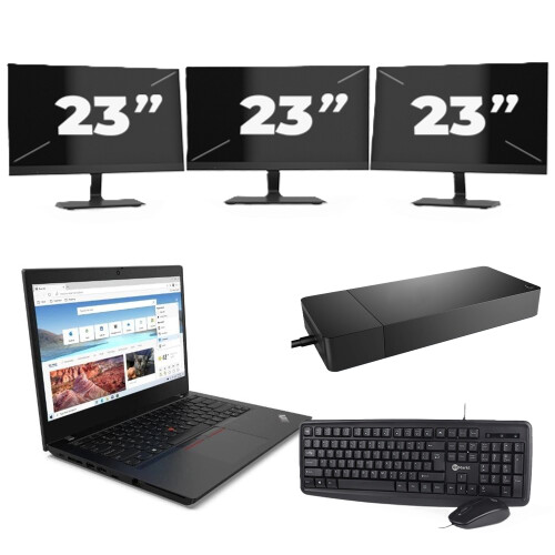 Refurbished Lenovo ThinkPad L14 Gen 2 - Intel Core i5-11e Generatie - 14 inch - 8GB RAM - 256GB SSD - Windows 11 Home + 3x 23 inch Monitor