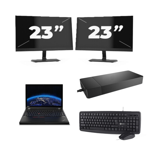Refurbished Lenovo ThinkPad P53 - Intel Core i7-9e Generatie - 15 inch - 8GB RAM - 256GB SSD - Windows 11 Home + 2x 23 inch Monitor