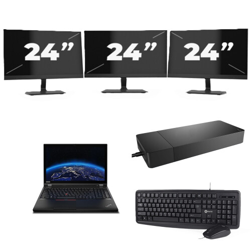Refurbished Lenovo ThinkPad P53 - Intel Core i7-9e Generatie - 15 inch - 8GB RAM - 256GB SSD - Windows 11 Home + 3x 24 inch Monitor