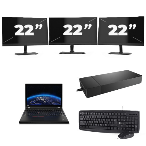 Refurbished Lenovo ThinkPad P53 - Intel Core i7-9e Generatie - 15 inch - 8GB RAM - 256GB SSD - Windows 11 Home + 3x 22 inch Monitor