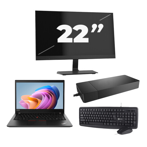 Refurbished Lenovo ThinkPad T14 Gen 1 - AMD Ryzen 5 PRO 4650U - 14 inch - 8GB RAM - 256GB SSD - Windows 11 Home + 1x 22 inch Monitor