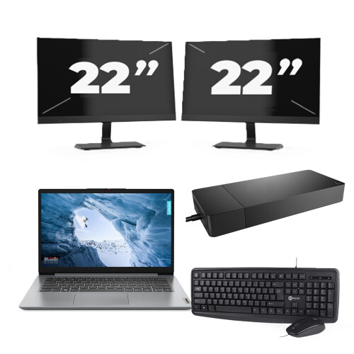 Refurbished Lenovo ThinkPad T14 Gen 1 - AMD Ryzen 5 PRO 4650U - 14 inch - 8GB RAM - 256GB SSD - Windows 11 Home + 2x 22 inch Monitor