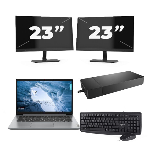 Refurbished Lenovo ThinkPad T14 Gen 1 - AMD Ryzen 5 PRO 4650U - 14 inch - 8GB RAM - 256GB SSD - Windows 11 Home + 2x 23 inch Monitor