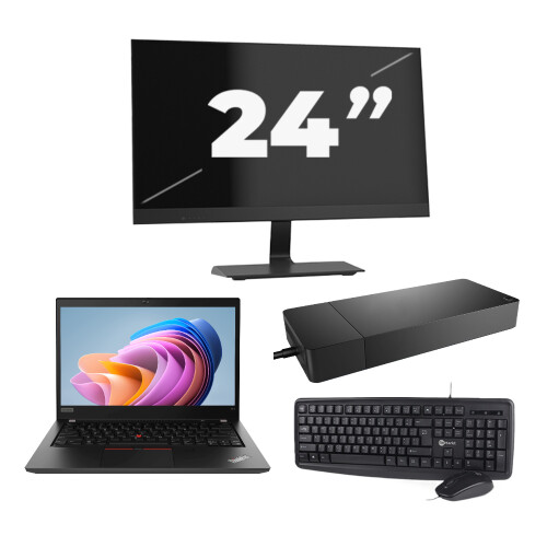 Refurbished Lenovo ThinkPad T14 Gen 1 - AMD Ryzen 5 PRO 4650U - 14 inch - 8GB RAM - 256GB SSD - Windows 11 Home + 1x 24 inch Monitor