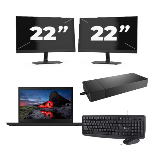Refurbished Lenovo ThinkPad T495 - AMD Ryzen 5 PRO 3500U - 14 inch - 16GB RAM - 256GB SSD - Windows 11 Home + 2x 22 inch Monitor