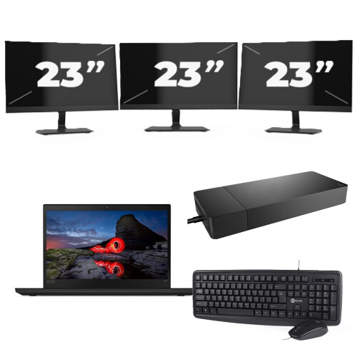 Refurbished Lenovo ThinkPad T495 - AMD Ryzen 5 PRO 3500U - 14 inch - 16GB RAM - 256GB SSD - Windows 11 Home + 3x 23 inch Monitor