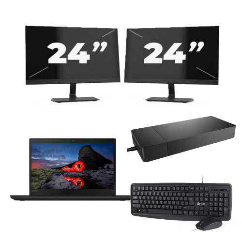 Refurbished Lenovo ThinkPad T495 - AMD Ryzen 5 PRO 3500U - 14 inch - 16GB RAM - 256GB SSD - Windows 11 Home + 2x 24 inch Monitor