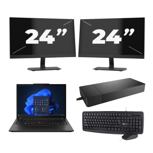 Refurbished Lenovo ThinkPad X13 - AMD Ryzen 3 PRO 4450U - 13 inch - 8GB RAM - 256GB SSD - Windows 11 Home + 2x 24 inch Monitor