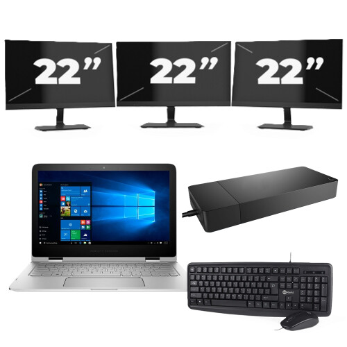 Refurbished Lenovo Thinkpad x13 G2 - Intel Core i5-11e Generatie - 13 inch - 16GB RAM - 256GB SSD - Windows 11 Home + 3x 22 inch Monitor