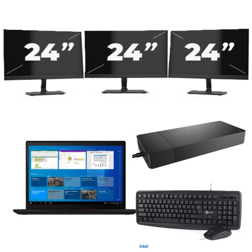 Refurbished Lenovo ThinkPad X13 Gen 2 - Intel Core i5-11e Generatie - 13 inch - 8GB RAM - 256GB SSD - Windows 11 Home + 3x 24 inch Monitor