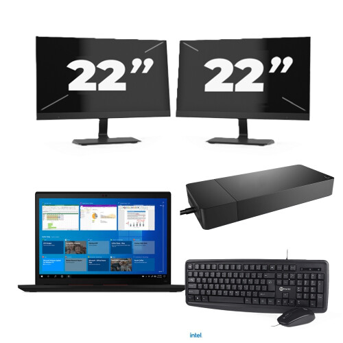 Refurbished Lenovo ThinkPad X13 Gen 2 - Intel Core i5-11e Generatie - 13 inch - 8GB RAM - 256GB SSD - Windows 11 Home + 2x 22 inch Monitor