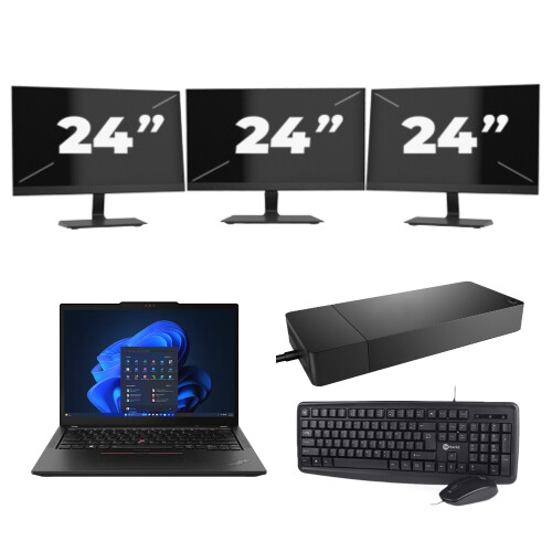 Refurbished Lenovo Thinkpad X13 - Intel Core i5-10e Generatie - 13 inch - 16GB RAM - 256GB SSD - Windows 11 + 3x 24 inch Monitor