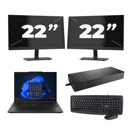 Refurbished Lenovo Thinkpad X13 - Intel Core i5-10e Generatie - 13 inch - 16GB RAM - 256GB SSD - Windows 11 + 2x 22 inch Monitor