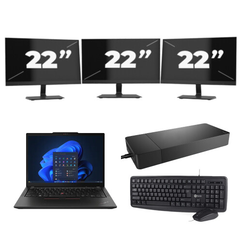 Refurbished Lenovo Thinkpad X13 - Intel Core i5-10e Generatie - 13 inch - 16GB RAM - 256GB SSD - Windows 11 + 3x 22 inch Monitor