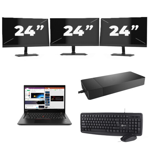 Refurbished Lenovo ThinkPad X395 - AMD Ryzen 5 PRO 3500U - 13 inch - 8GB RAM - 256GB SSD - Windows 11 Home + 3x 24 inch Monitor