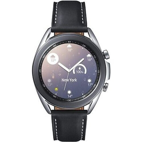 Refurbished Samsung Galaxy Watch3 41 mm roestvrijstalen behuizing zilver met zwarte leren polsband [Wifi]