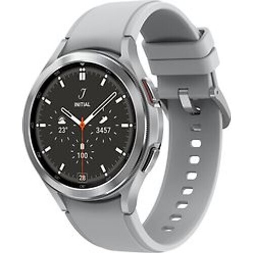 Refurbished Samsung Galaxy Watch4 Classic 46 mm roestvrij stalen kast zilver op siliconen bandje zilver [wifi + 4G]