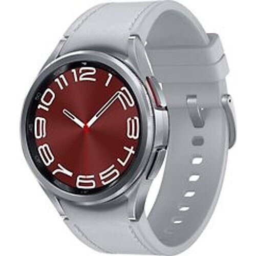 Refurbished Samsung Galaxy Watch6 Classic 43 mm roestvrij staal kast silver op leren bandje S/M silver [wifi + 4G]
