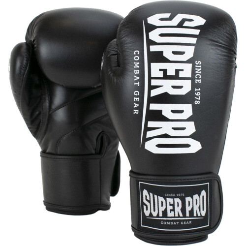 Super Pro Combat Gear Champ - Kickbokshandschoenen - PU met klittenbandsluiting - Zwart/Wit 14oz