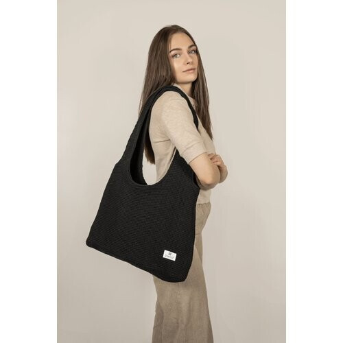 TAWAST dames vegan Tote Bag Cloud Zwart Wafelstructuur