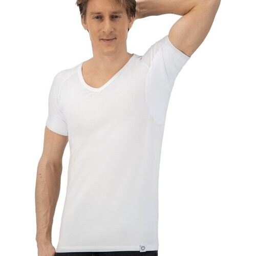 Tweedekans Anti Zweet Shirt - Fibershirts® - Ingenaaide Okselpads - Ondershirt - Wit - V-hals - Heren - Maat S