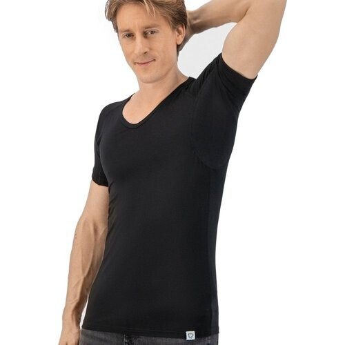 Tweedekans Anti Zweet Shirt - Fibershirts® - Ingenaaide Okselpads - Ondershirt - Zwart - V-hals - Heren - Maat S