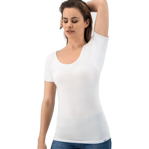 Tweedekans Anti Zweet Shirt - Fibershirts® - Ingenaaide Okselpads - Ondershirt - Wit - Ronde Hals - Dames - Maat XS