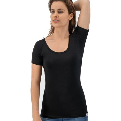 Tweedekans Anti Zweet Shirt - Fibershirts® - Ingenaaide Okselpads - Ondershirt - Zwart - Ronde Hals - Dames - Maat L