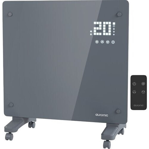 Tweedekans Auronic Elektrische Kachel – Convectorkachel met Thermostaat en Afstandsbediening - Glazen Paneelverwarming - 1000W Heater - Grijs