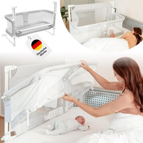 Tweedekans BabybeFun Co-Sleeper Babybed - 90x50 cm - Veilig en Comfortabel Babybed voor Boxspring en Normaal Bed - Met Omrolbeveiliging en Uitvalbescherming – Ideaal voor Borstvoeding – Grijs