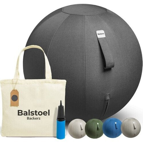 Tweedekans Backerz Zitbal 55 CM - Zitballen met Hoes Linnen - Ergonomische Bureaustoel Kantoor en Thuis - Luxe Yoga Bal - Zwart 2