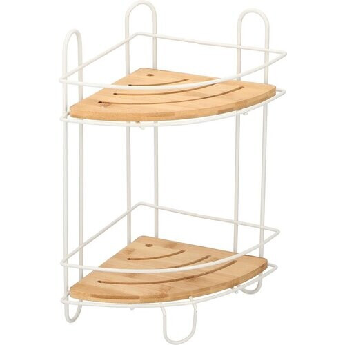 Tweedekans Bath& Shower Badkamer Hoekrek - 36 x 20 x 20 cm - Metaal en Bamboe - 2 Legplanken