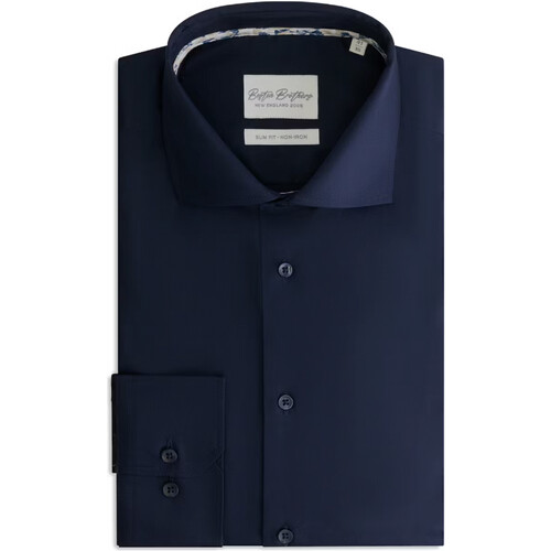 Tweedekans Boston Brothers – Business Overhemd Wide Spread – Maat 38 & Slim Fit – Met Contrasterende Knopen En Easy-Care Finish – Voor Formeel Gebruik – Navy Twill