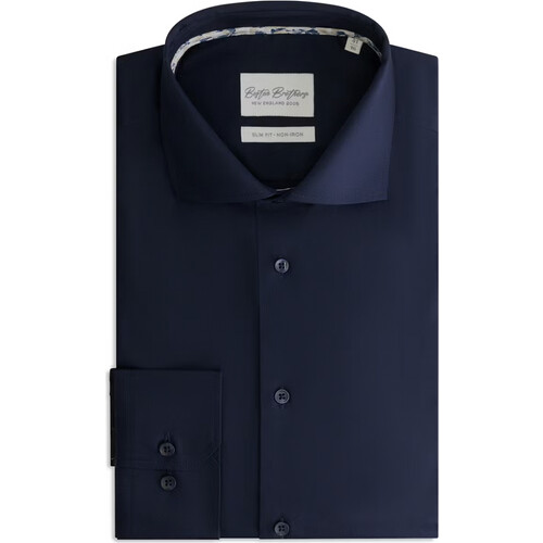 Tweedekans Boston Brothers – Business Overhemd Wide Spread – Maat 39 & Slim Fit – Met Contrasterende Knopen En Easy-Care Finish – Voor Formeel Gebruik – Navy Twill
