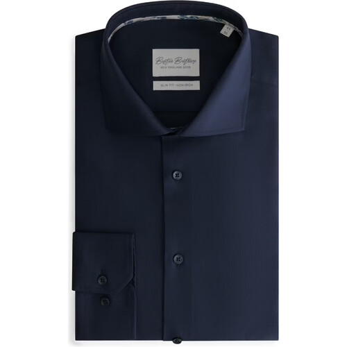 Tweedekans Boston Brothers – Business Overhemd Wide Spread – Maat 39 & Slim Fit – Met Contrasterende Knopen En Easy-Care Finish – Voor Formeel Gebruik – Navy Oxford