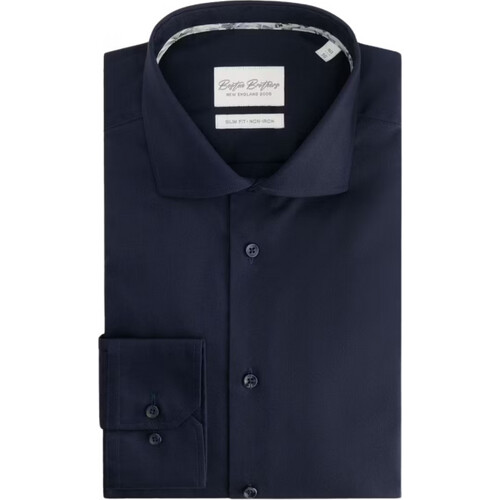 Tweedekans Boston Brothers Business Shirt LS – Heren | Slim Fit, Semi-Wide-Spread Kraag | 100% Katoen-Twill, Strijkvrij | Navy 40 BBO35S110