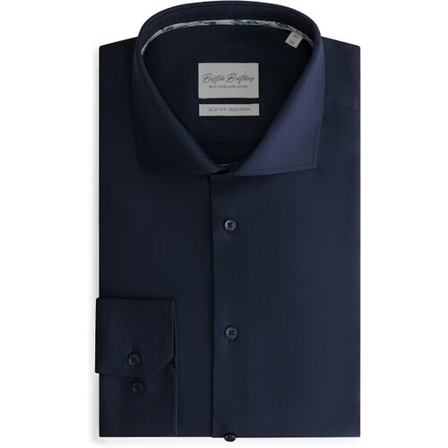 Tweedekans Boston Brothers Non Iron Overhemd - Heren - Maat 42 - Navy - Oxford Weving - Slim Fit