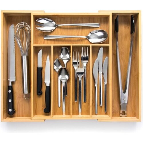 Tweedekans Budu Uitschuifbare Bamboe Bestekbak #38 (38 cm diep) - Bestekcassette Hout - Besteklade - 38 x 29,5 - 47,8 cm - 5/7 vakken