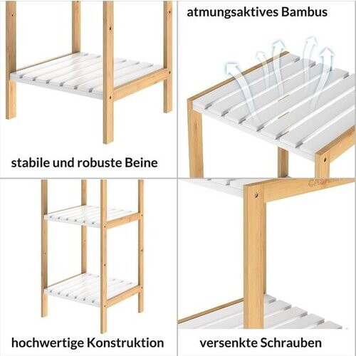 Tweedekans Casaria Badkamermeubel - Bamboe - 3 planken - 80 x 34 x 33cm - Wit